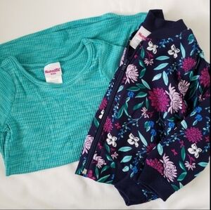 Nanette Kids || 4t Blue Green Short Sleeve Dress and Floral Bomber Jacket